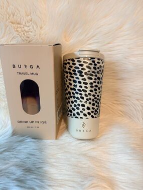 BURGA Leopard Print Travel Mug - Cream & Black 18 oz
